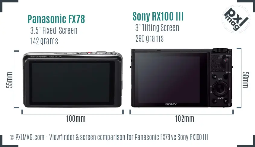 Panasonic FX78 vs Sony RX100 III Screen and Viewfinder comparison