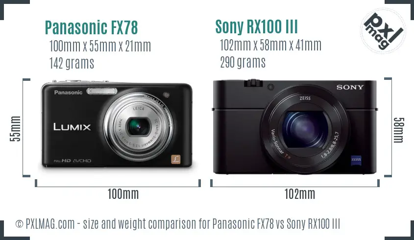 Panasonic FX78 vs Sony RX100 III size comparison