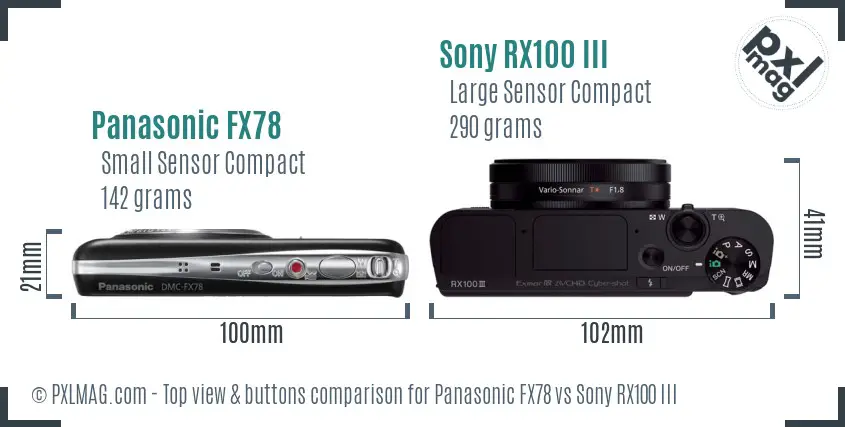 Panasonic FX78 vs Sony RX100 III top view buttons comparison
