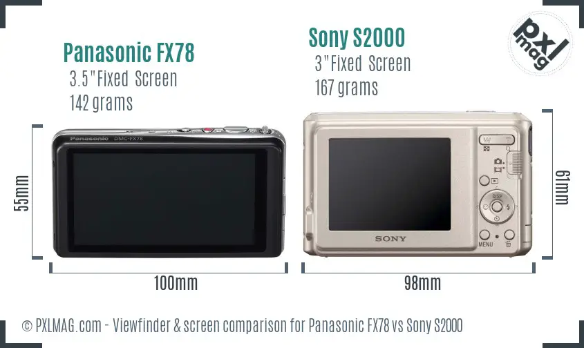 Panasonic FX78 vs Sony S2000 Screen and Viewfinder comparison