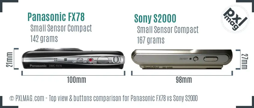 Panasonic FX78 vs Sony S2000 top view buttons comparison