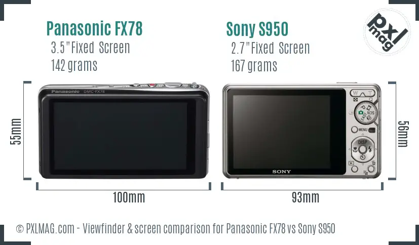 Panasonic FX78 vs Sony S950 Screen and Viewfinder comparison