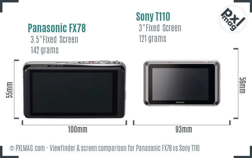 Panasonic FX78 vs Sony T110 Screen and Viewfinder comparison