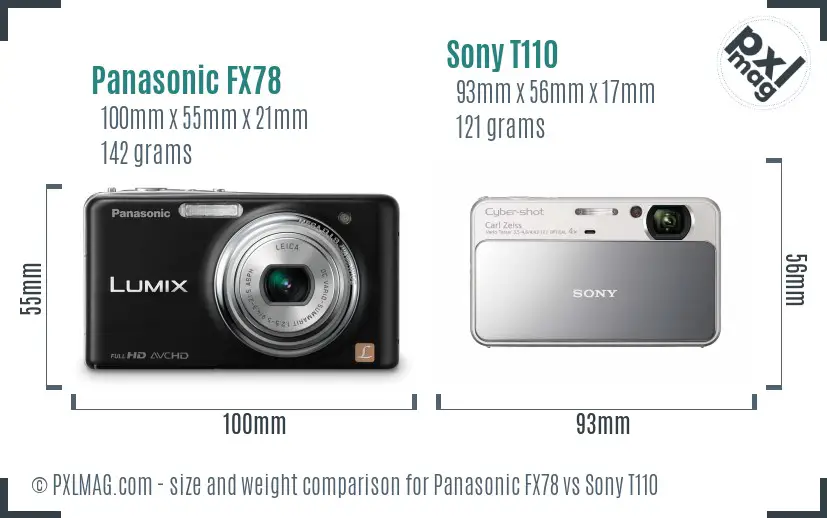 Panasonic FX78 vs Sony T110 size comparison