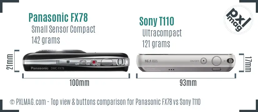 Panasonic FX78 vs Sony T110 top view buttons comparison
