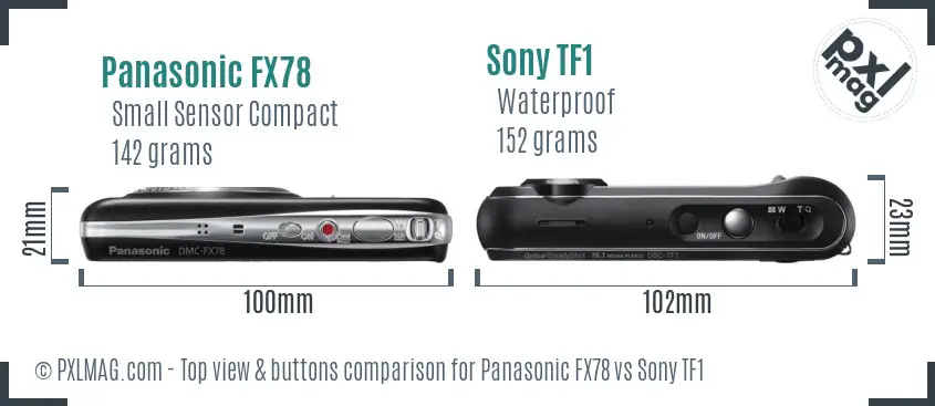 Panasonic FX78 vs Sony TF1 top view buttons comparison