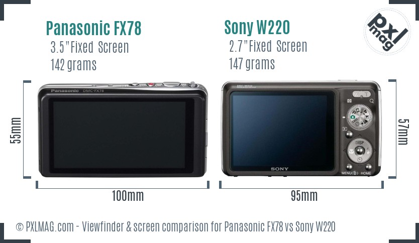 Panasonic FX78 vs Sony W220 Screen and Viewfinder comparison