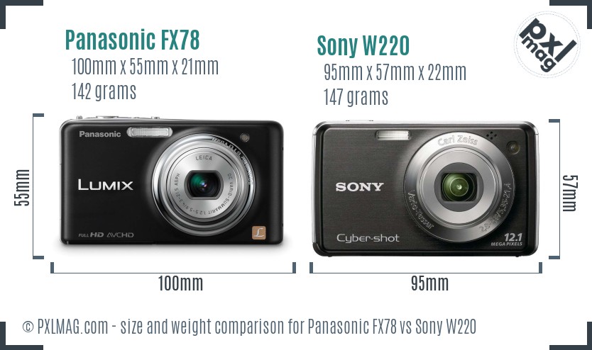 Panasonic FX78 vs Sony W220 size comparison