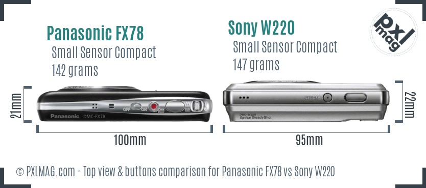 Panasonic FX78 vs Sony W220 top view buttons comparison