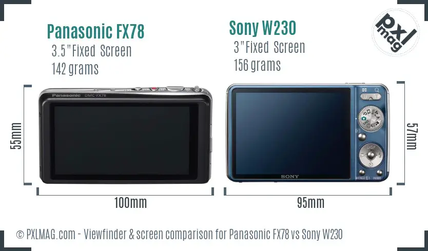 Panasonic FX78 vs Sony W230 Screen and Viewfinder comparison