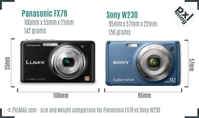 Panasonic FX78 vs Sony W230 size comparison