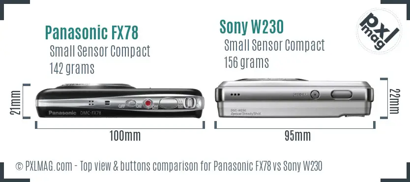 Panasonic FX78 vs Sony W230 top view buttons comparison