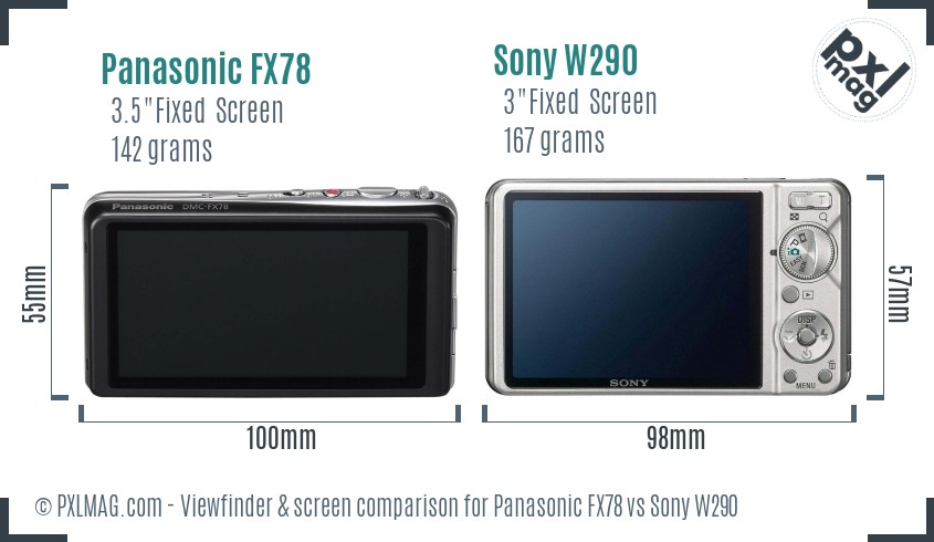 Panasonic FX78 vs Sony W290 Screen and Viewfinder comparison