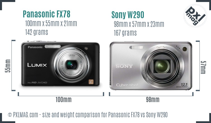 Panasonic FX78 vs Sony W290 size comparison
