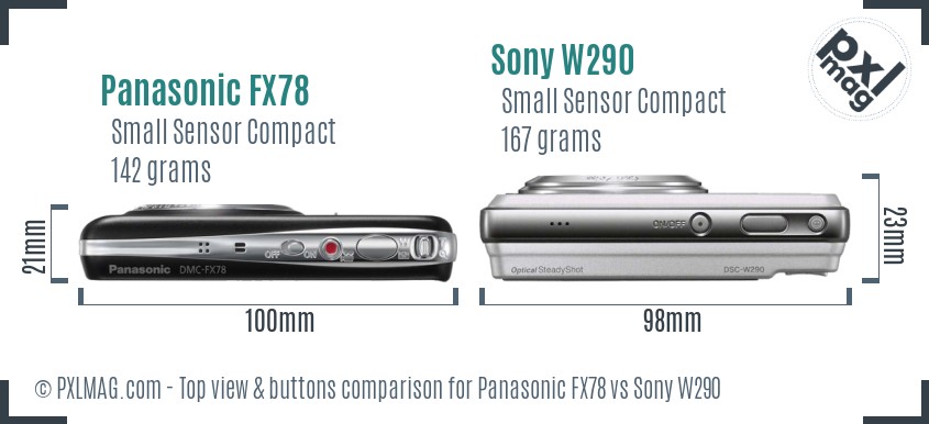 Panasonic FX78 vs Sony W290 top view buttons comparison