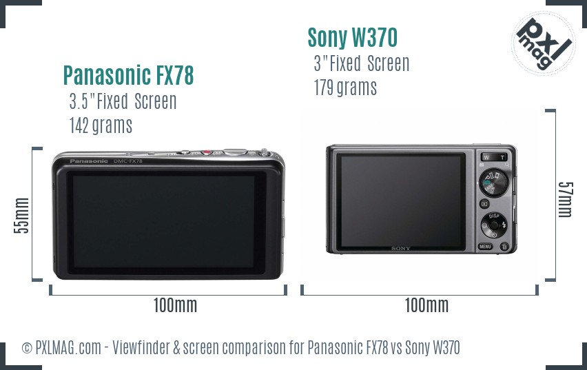 Panasonic FX78 vs Sony W370 Screen and Viewfinder comparison