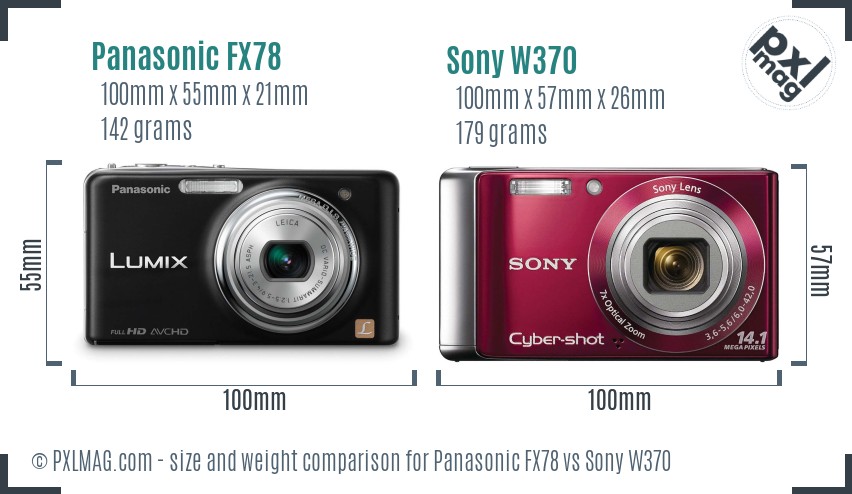 Panasonic FX78 vs Sony W370 size comparison