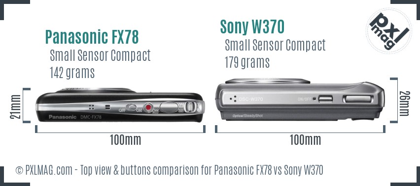 Panasonic FX78 vs Sony W370 top view buttons comparison