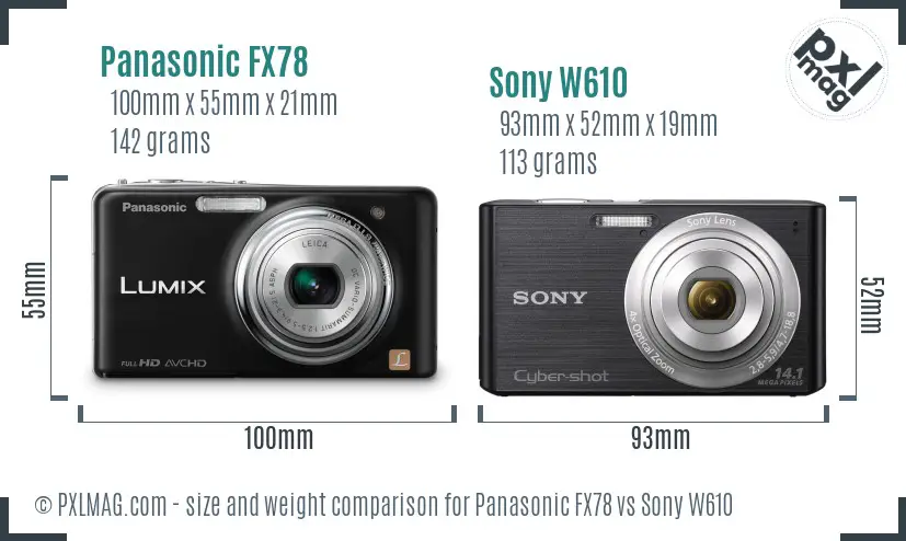 Panasonic FX78 vs Sony W610 size comparison