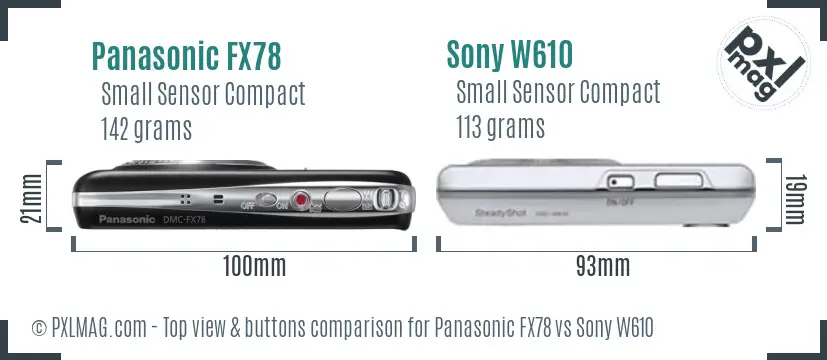 Panasonic FX78 vs Sony W610 top view buttons comparison