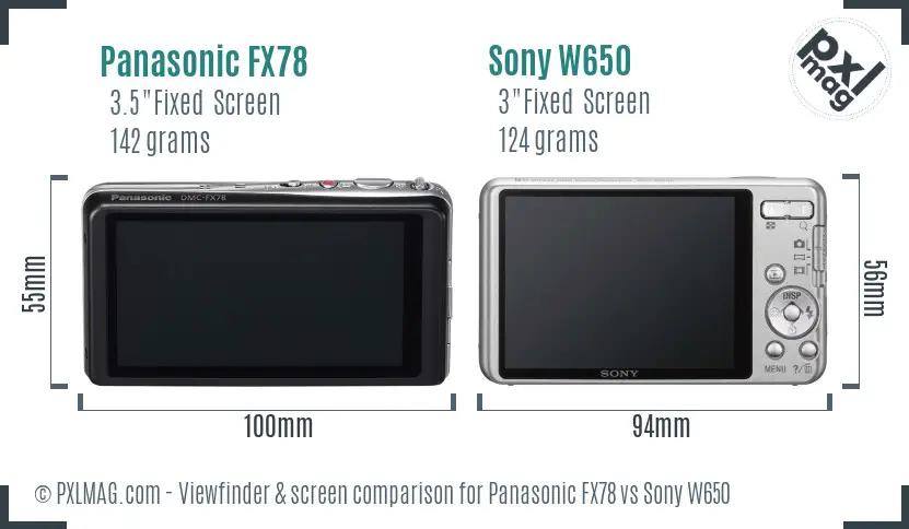 Panasonic FX78 vs Sony W650 Screen and Viewfinder comparison