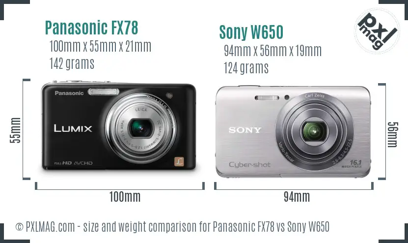 Panasonic FX78 vs Sony W650 size comparison