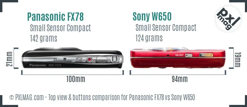 Panasonic FX78 vs Sony W650 top view buttons comparison