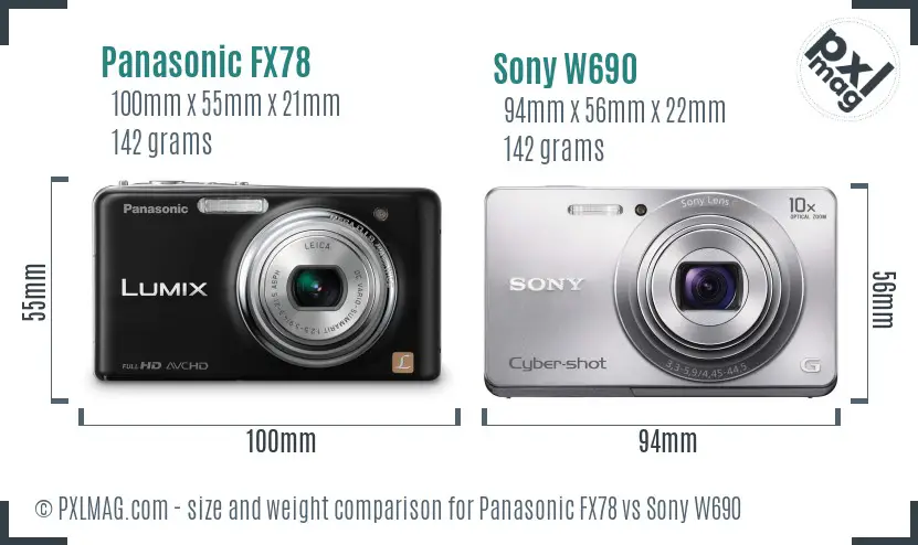 Panasonic FX78 vs Sony W690 size comparison