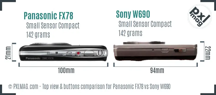 Panasonic FX78 vs Sony W690 top view buttons comparison