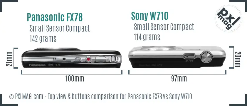 Panasonic FX78 vs Sony W710 top view buttons comparison