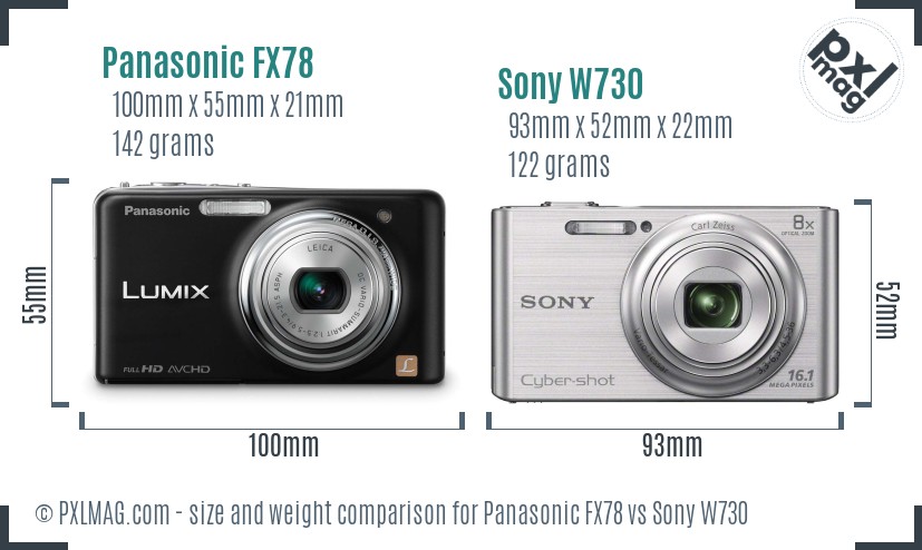Panasonic FX78 vs Sony W730 size comparison