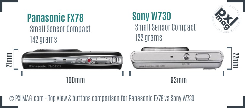 Panasonic FX78 vs Sony W730 top view buttons comparison