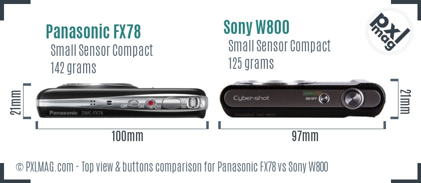 Panasonic FX78 vs Sony W800 top view buttons comparison