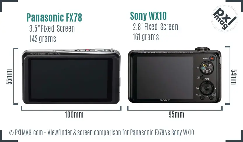 Panasonic FX78 vs Sony WX10 Screen and Viewfinder comparison