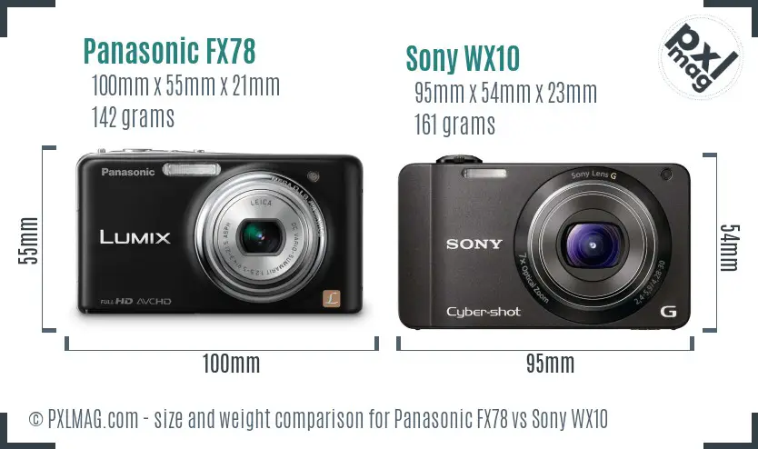 Panasonic FX78 vs Sony WX10 size comparison