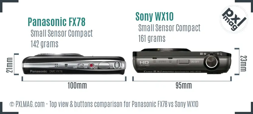 Panasonic FX78 vs Sony WX10 top view buttons comparison