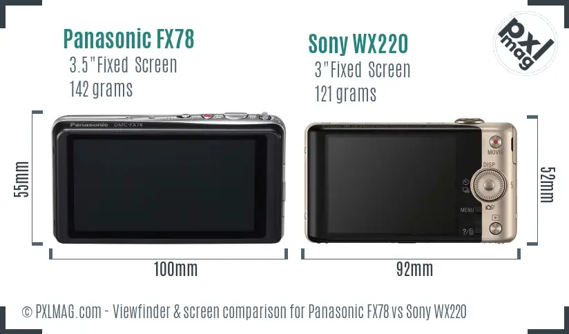 Panasonic FX78 vs Sony WX220 Screen and Viewfinder comparison