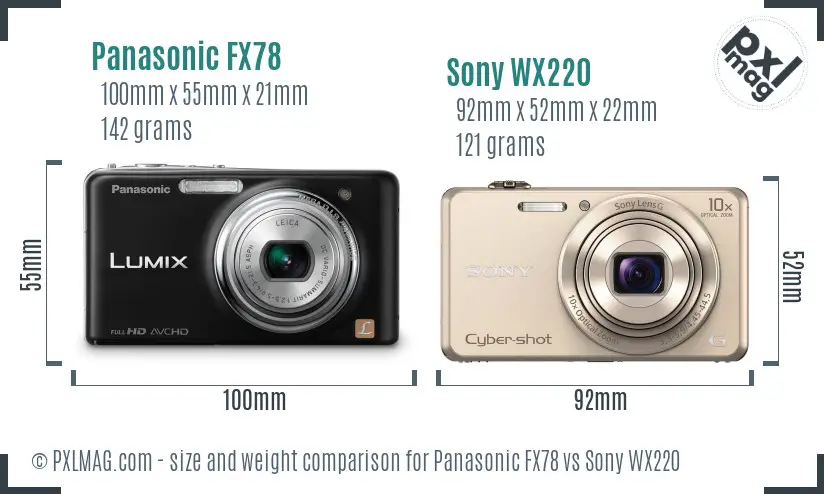 Panasonic FX78 vs Sony WX220 size comparison