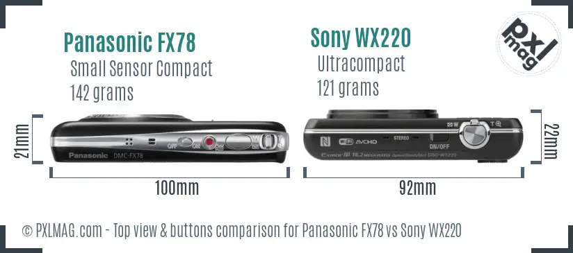 Panasonic FX78 vs Sony WX220 top view buttons comparison