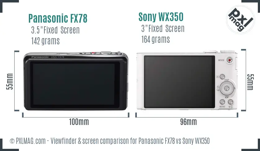 Panasonic FX78 vs Sony WX350 Screen and Viewfinder comparison