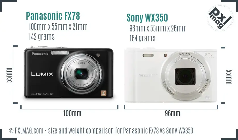 Panasonic FX78 vs Sony WX350 size comparison