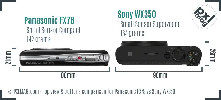 Panasonic FX78 vs Sony WX350 top view buttons comparison