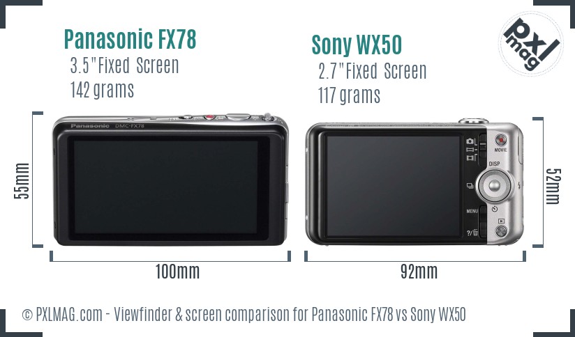 Panasonic FX78 vs Sony WX50 Screen and Viewfinder comparison