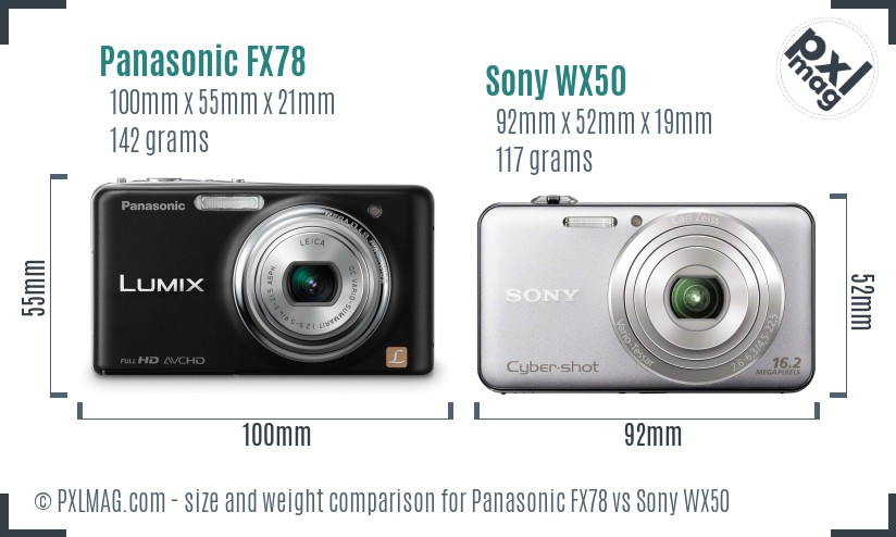 Panasonic FX78 vs Sony WX50 size comparison