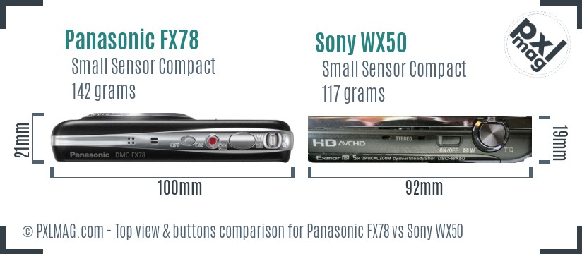 Panasonic FX78 vs Sony WX50 top view buttons comparison