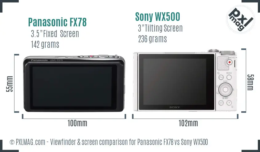 Panasonic FX78 vs Sony WX500 Screen and Viewfinder comparison