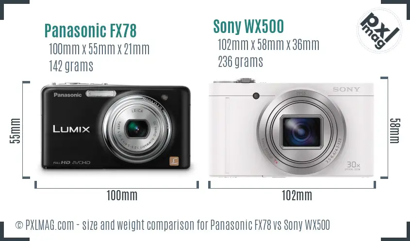 Panasonic FX78 vs Sony WX500 size comparison