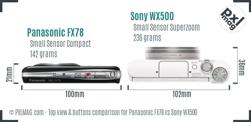 Panasonic FX78 vs Sony WX500 top view buttons comparison