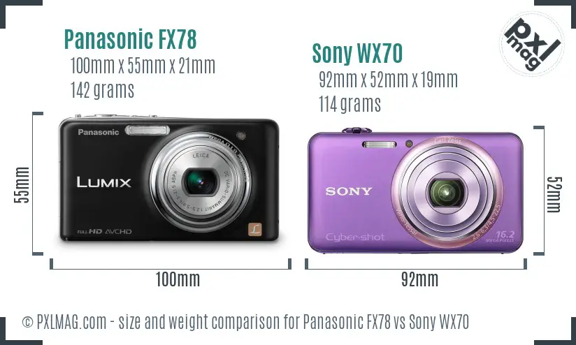 Panasonic FX78 vs Sony WX70 size comparison