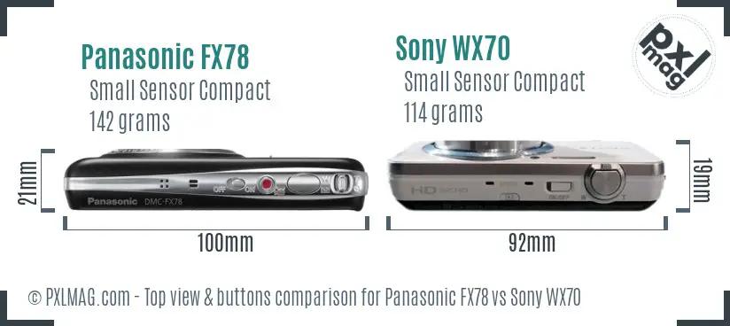 Panasonic FX78 vs Sony WX70 top view buttons comparison